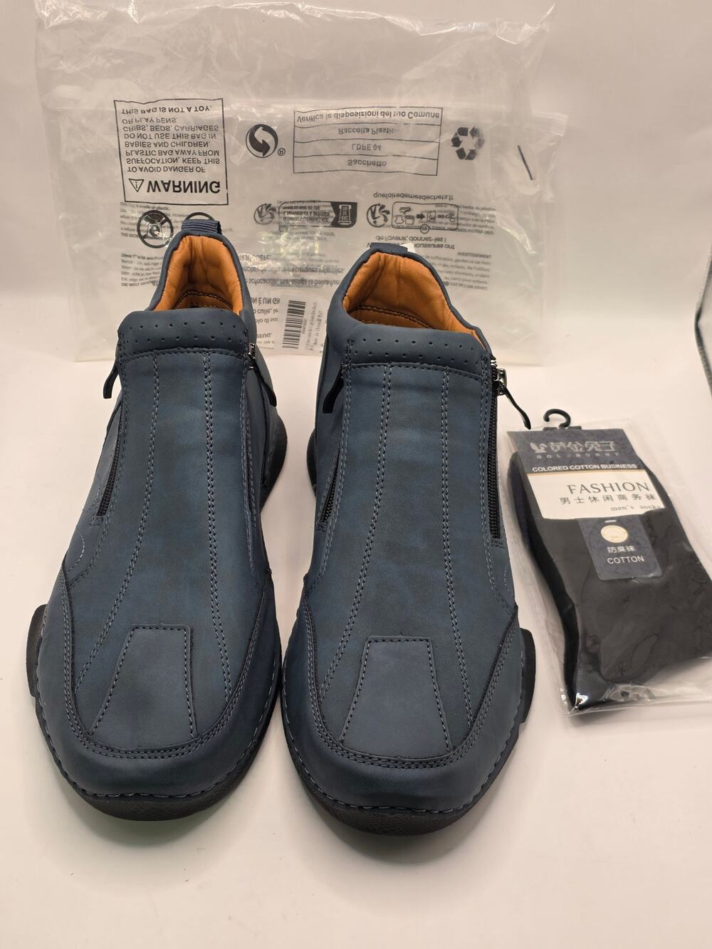 Men’s US 13 EU 47 Blue Casual Walking Shoes Side Zip Comfort Loafers New